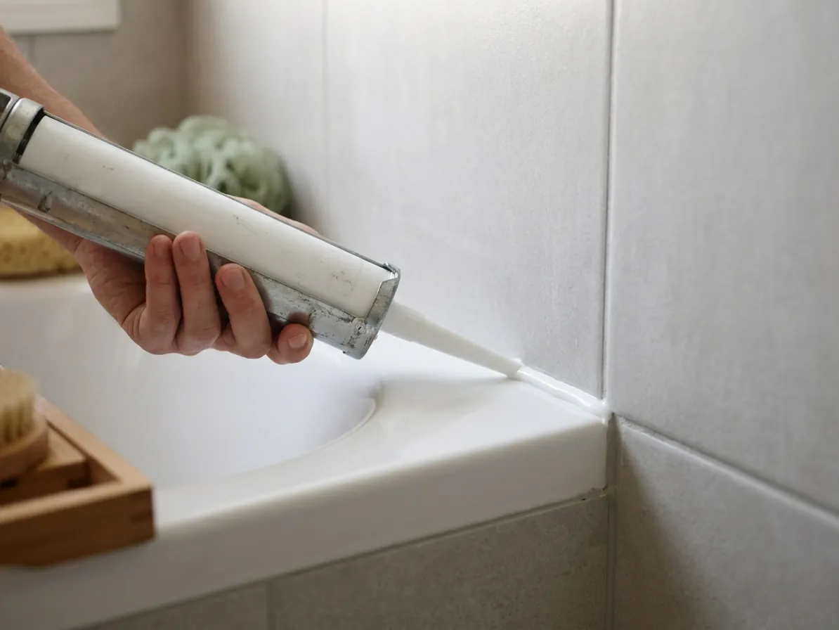 Applicazione di silicone lungo il bordo di una vasca